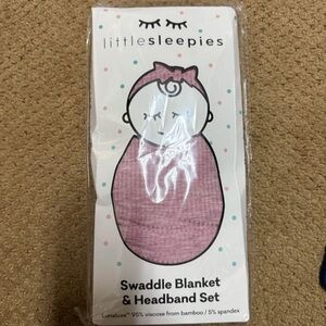 Little Sleepies Swaddle Blanket & Headband Set - Pink